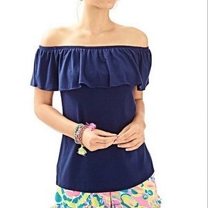 Lily Pulitzer La Fortuna Off the Shoulder Ruffle Top size L